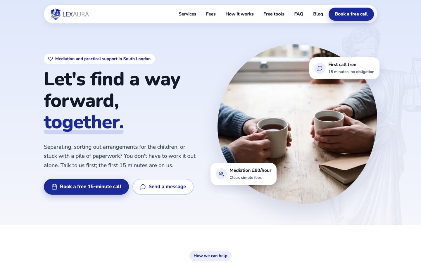 The Lexaura Mediation homepage on a desktop screen