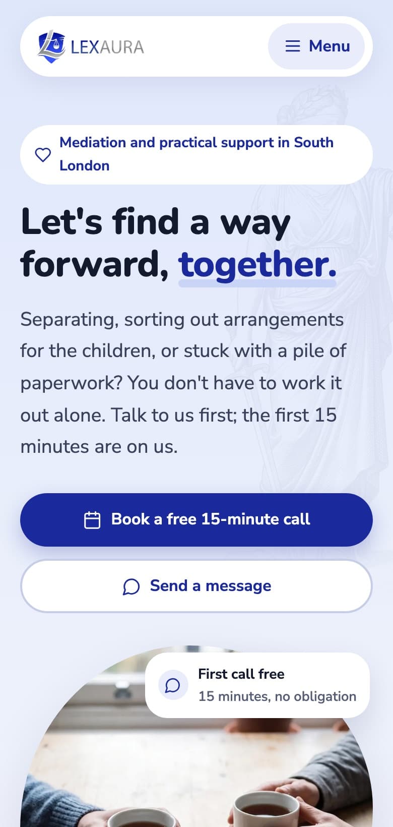 Lexaura Mediation homepage on a phone