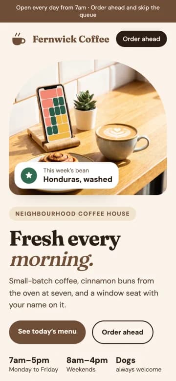 The same example website on a phone