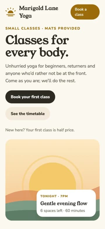 The same example website on a phone