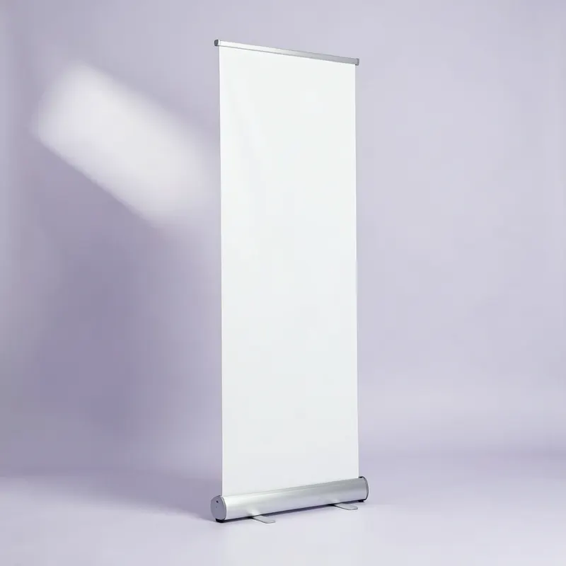 Pull-up roller banner, Classic, shown with a made-up business, Crumb & Ember Bakery